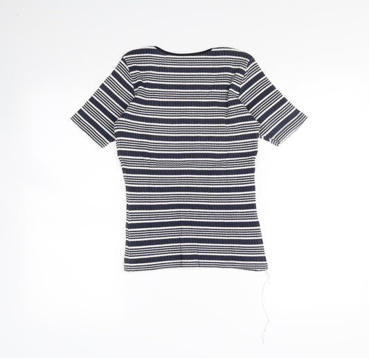 st michael Womens Blue Striped Basic Blouse Size 12