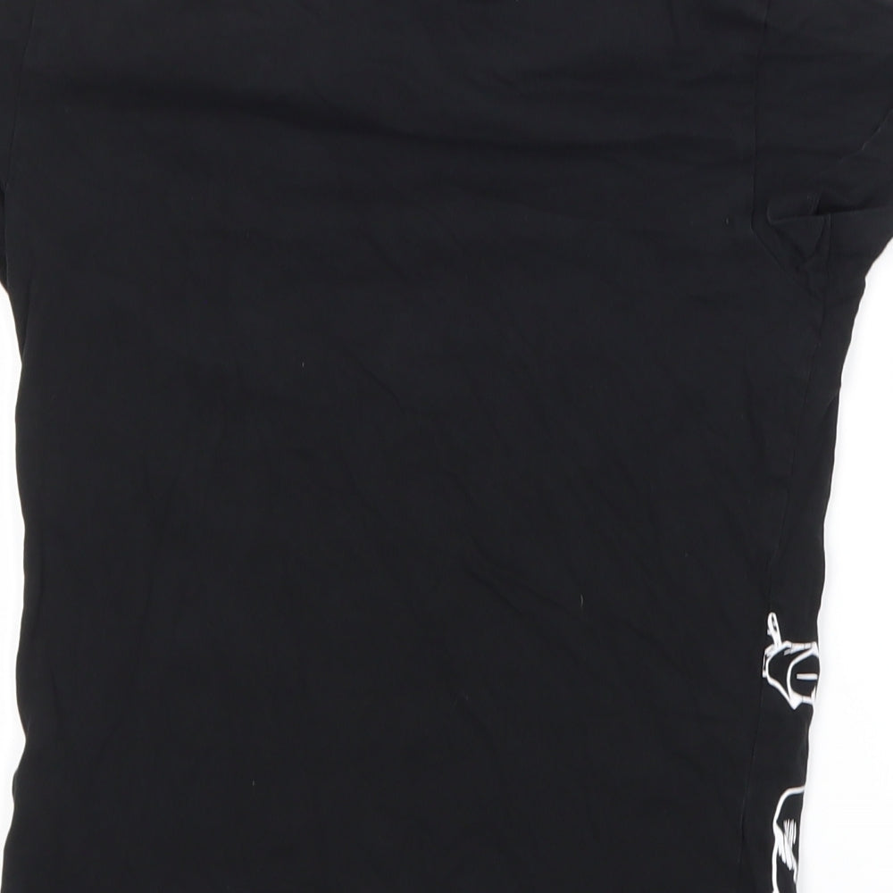 Brand and care label for Urban Dept girls’ black basic t-shirt, size 8, years