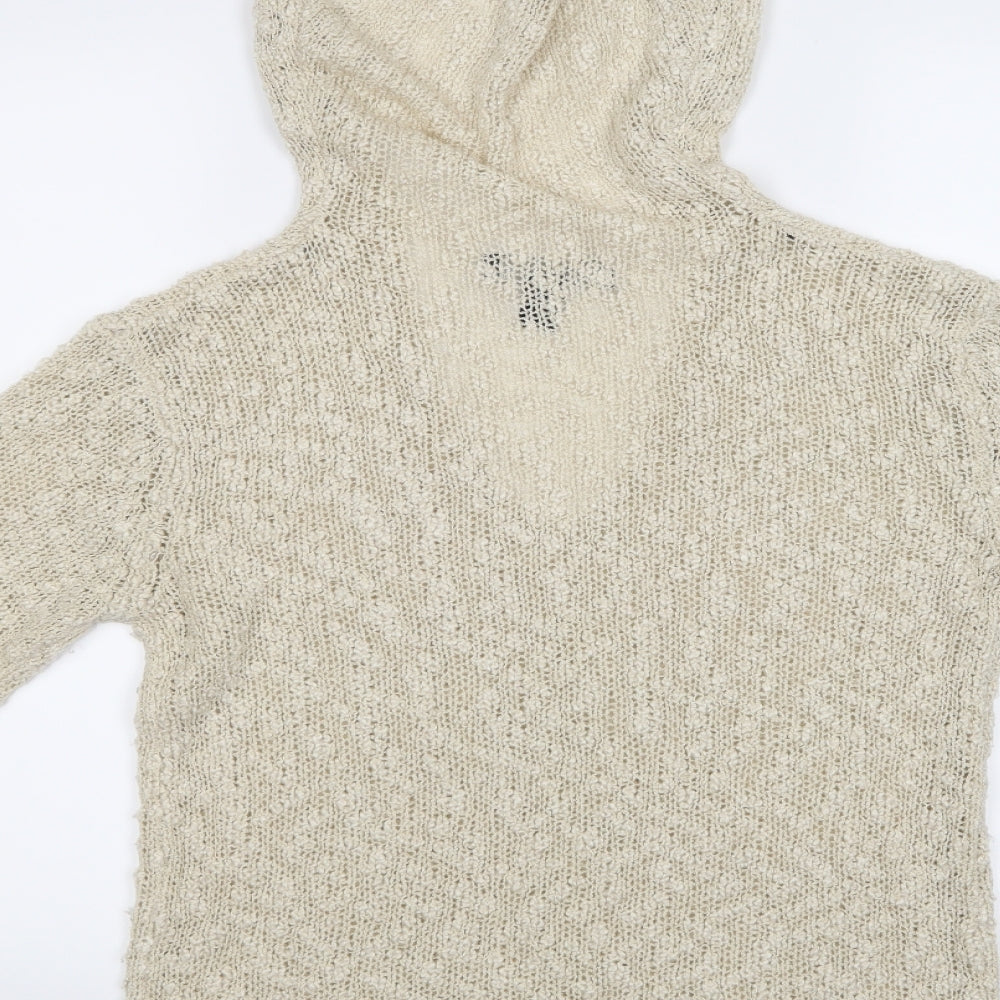 Brand and care label for Forever 21 women’s ivory jumper, size S, - has a hood