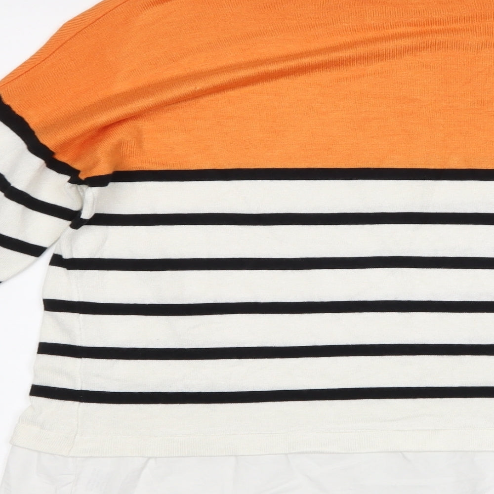 Brand and care label for Exquiss's women’s multicoloured striped tunic jumper, size M