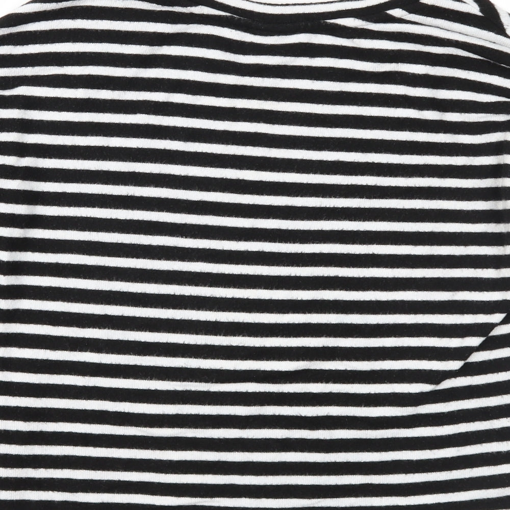 Brand and care label for H&M women’s black striped knit jumper, size S