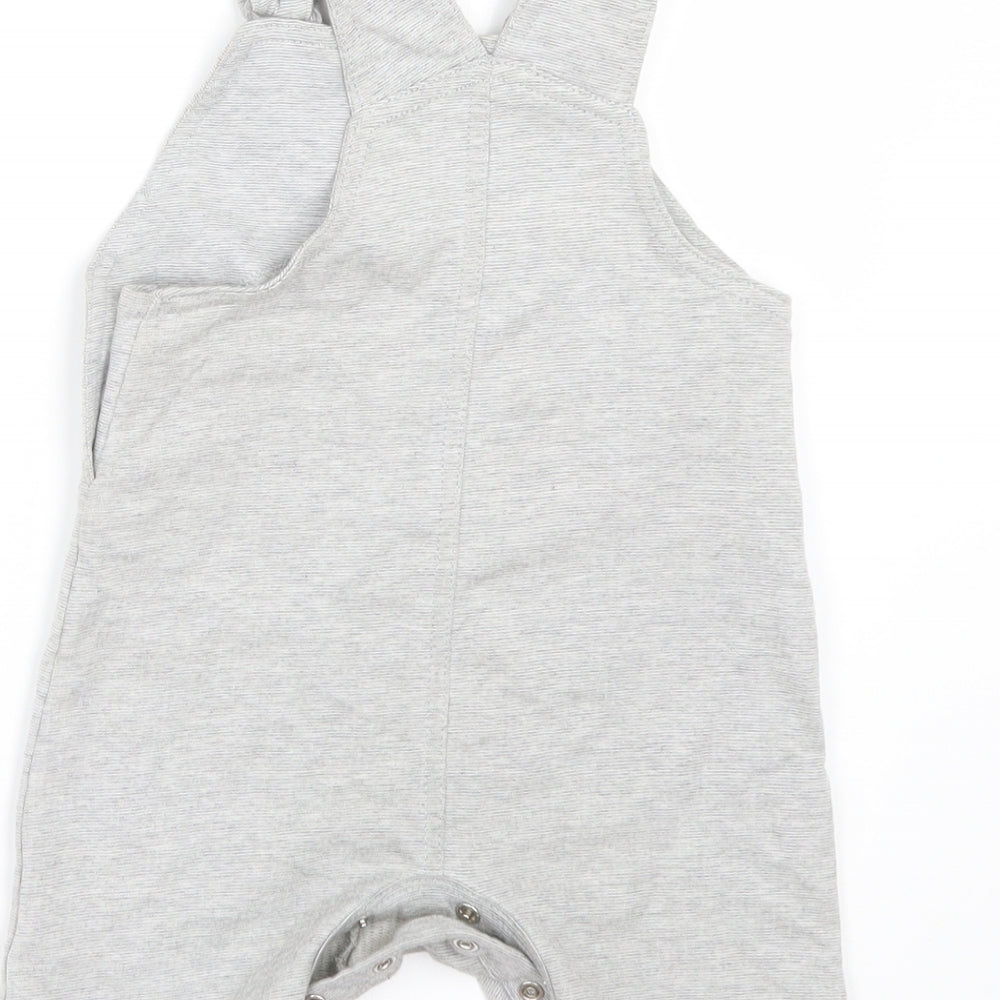 Brand and care label for George boys’ grey dungaree one-piece, size 6-9, months