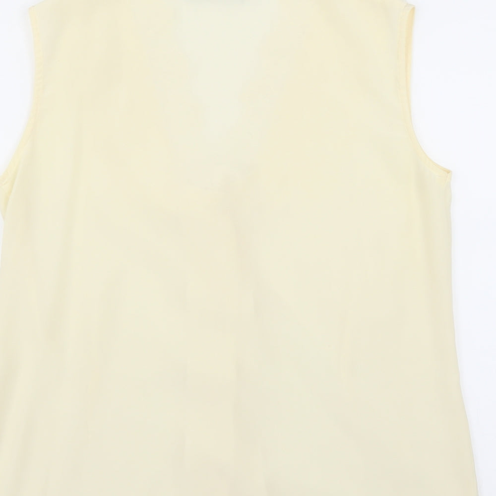 Brand and care label for Imagination women’s yellow basic blouse, size UK 10, - floral lace neckline