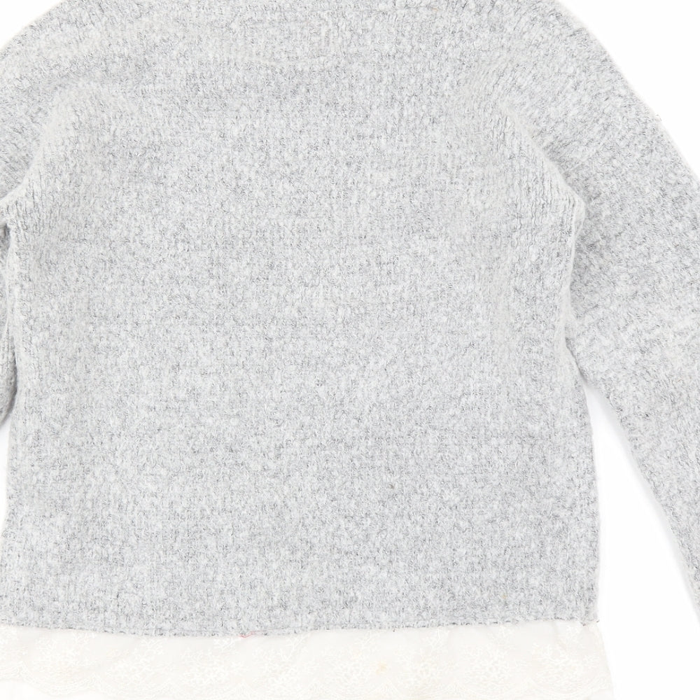 Brand and care label for YD girls’ grey jumper, size 11-12, years - lace under top