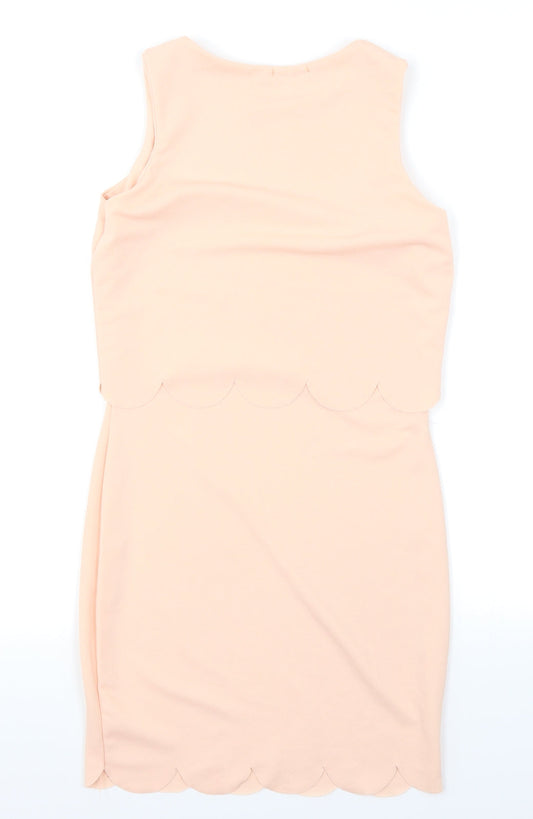 Boohoo Womens Pink Bodycon Size 8 - Scallop Hem