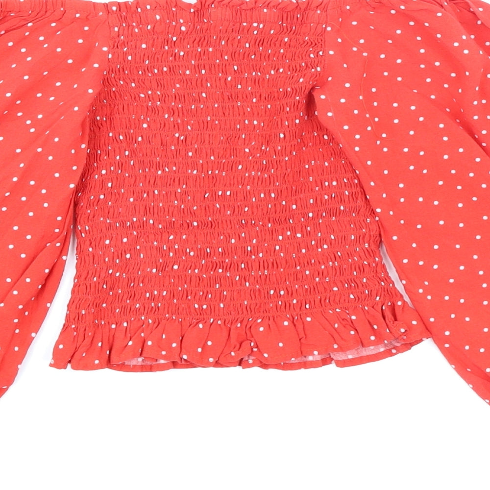 New Look Womens Red Polka Dot Basic Blouse Size 6 - Balloon Sleeve