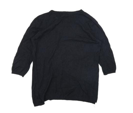 BM Collection Womens Black Knit Pullover Jumper Size M