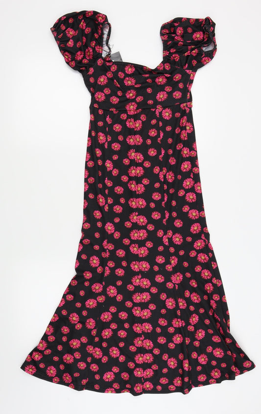 nastygal Womens Black Floral Fit & Flare Size 6