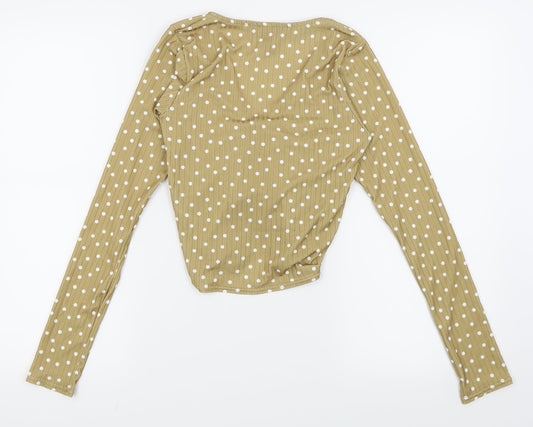 New Look Womens Beige Polka Dot Cropped T-Shirt Size 8