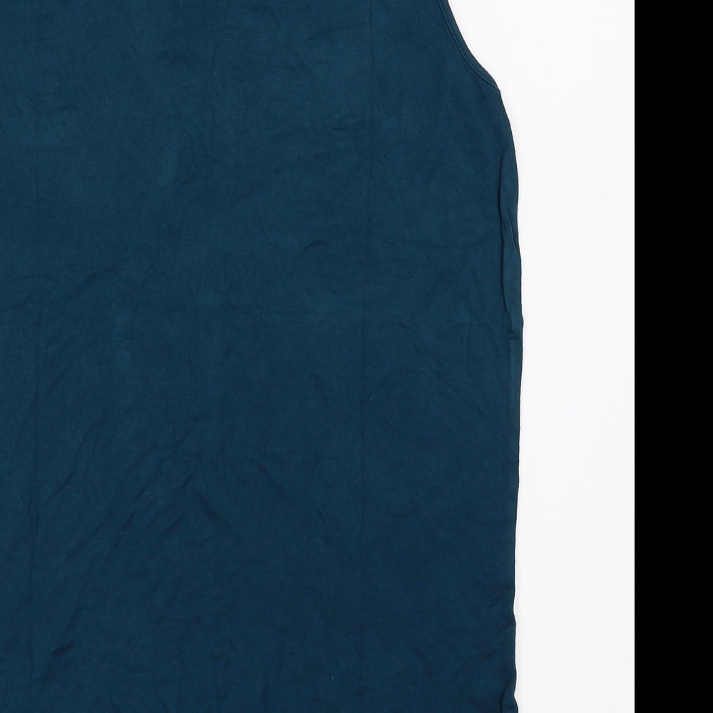 Brand and care label for New Look women’s blue camisole tank, size UK 12