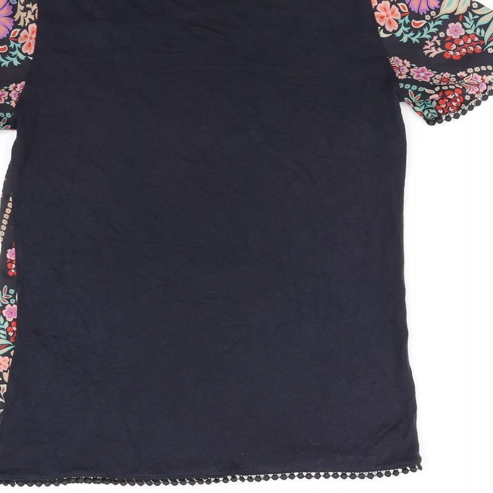 Brand and care label for Preworn women’s black floral basic t-shirt, size UK 6
