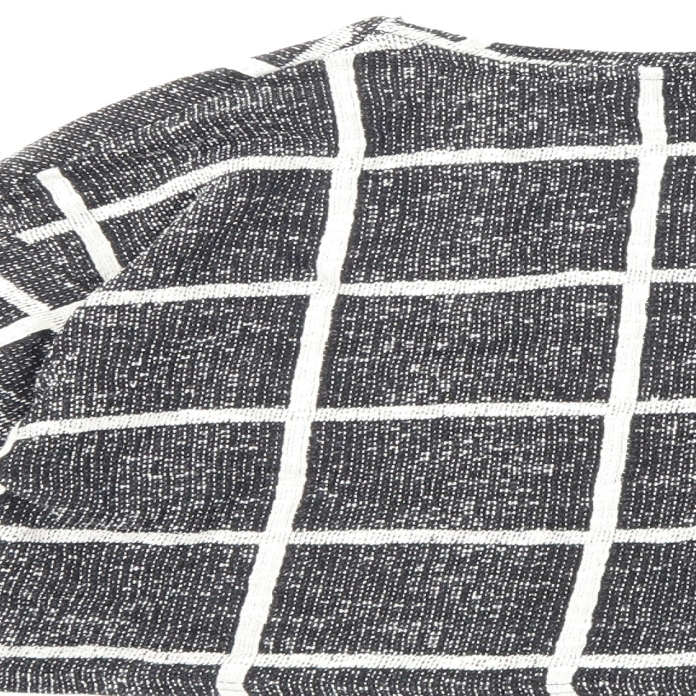 Brand and care label for New Look women’s black check pullover sweatshirt, size M, - cropped