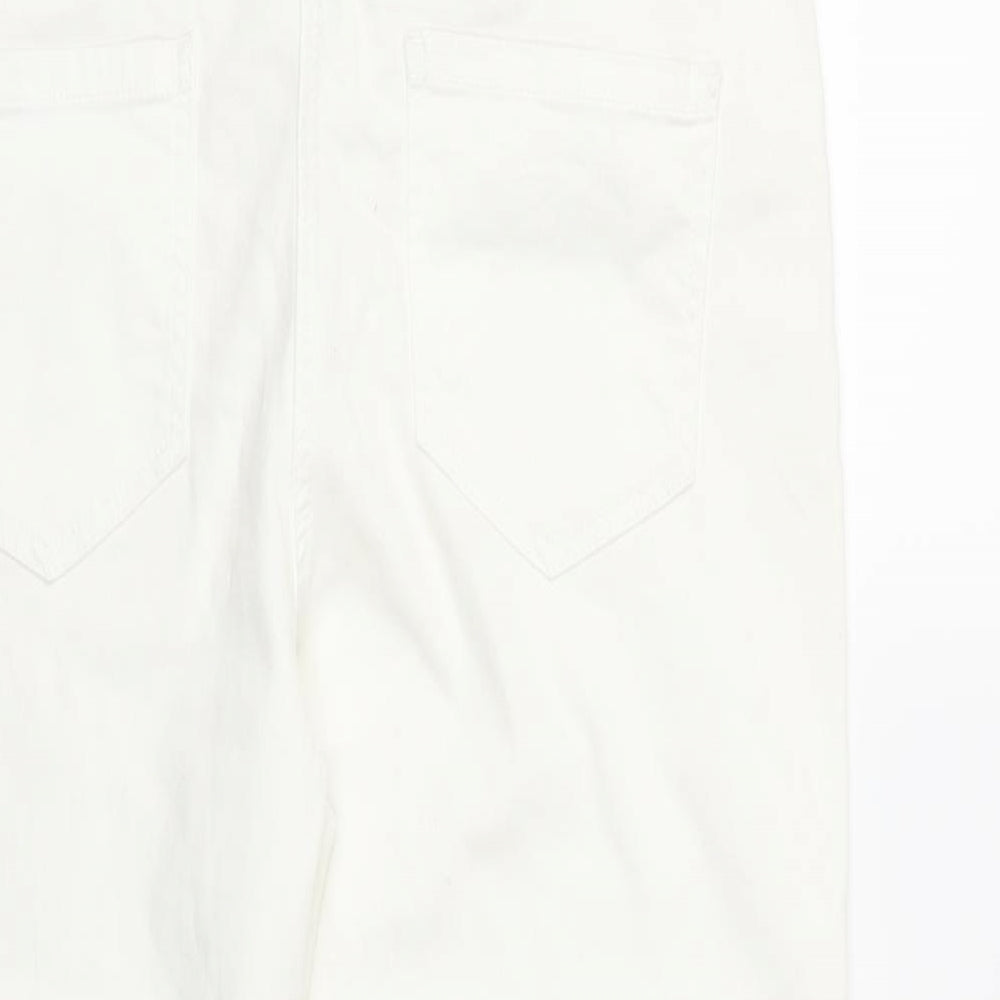 Brand and care label for women’s white floral denim cropped jeans, size UK 36, in, 20-inch leg