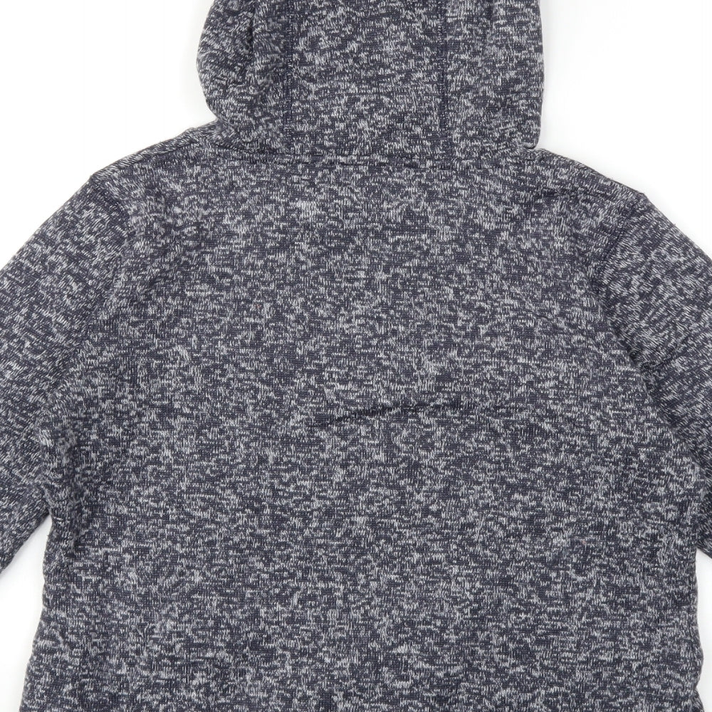 Brand and care label for soulex women’s blue pullover hoodie, size M