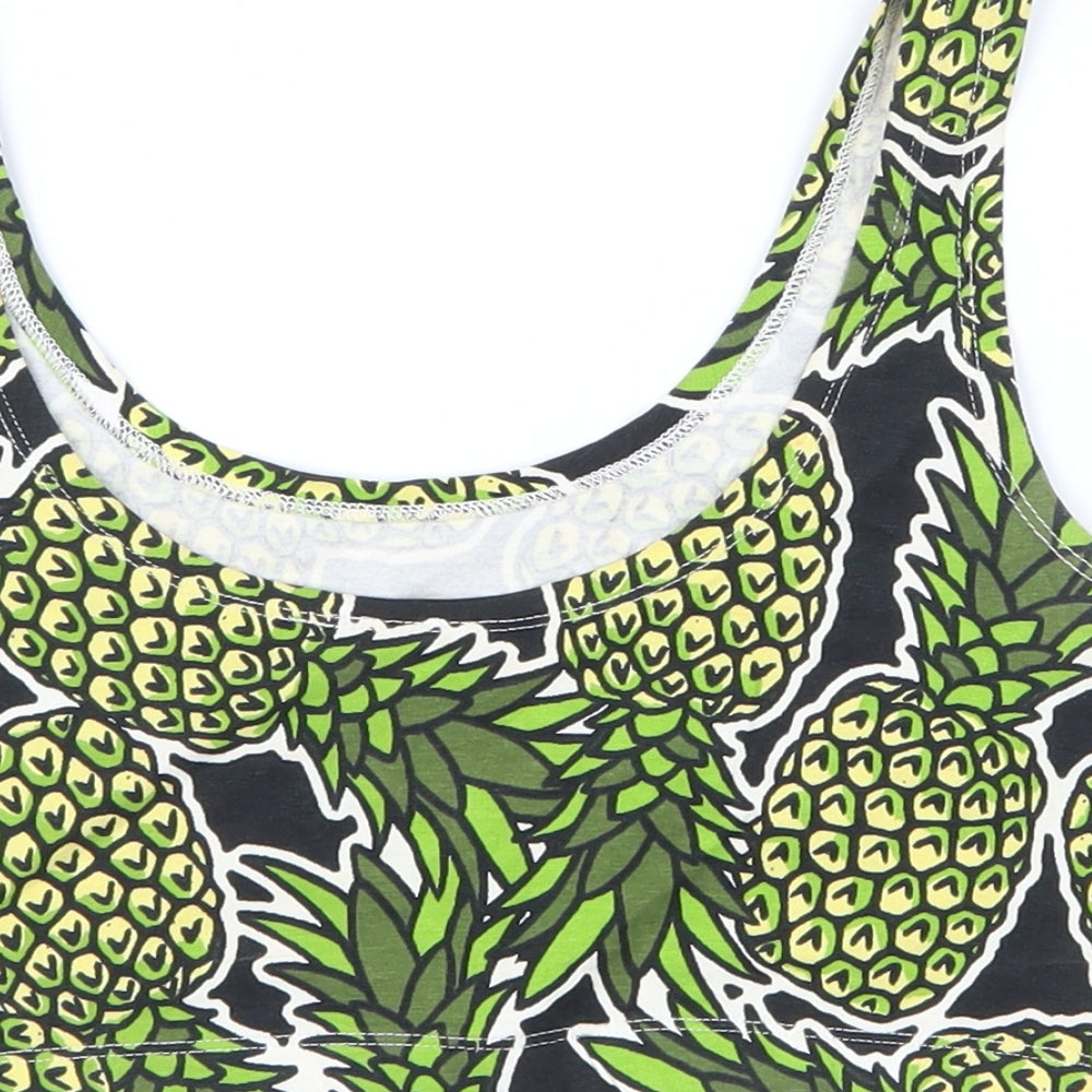 Brand and care label for Divided by H&M women’s green geometric cropped t-shirt, size UK 6, - pineapples