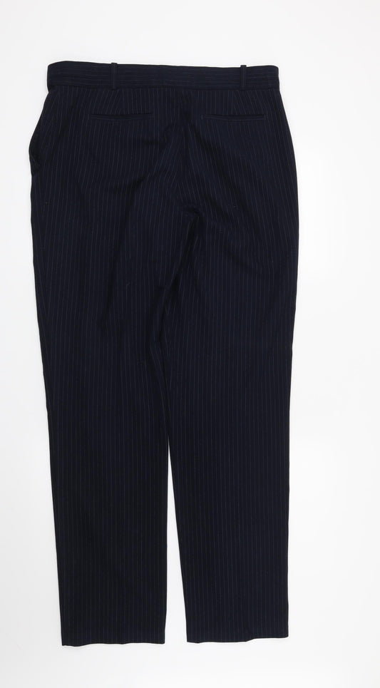 Marks and Spencer Womens Blue Striped Trousers Size 14 L31 in