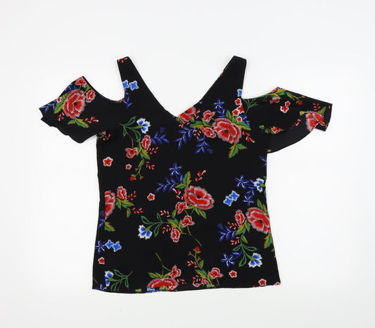 Peacocks Womens Black Floral Basic Blouse Size 8