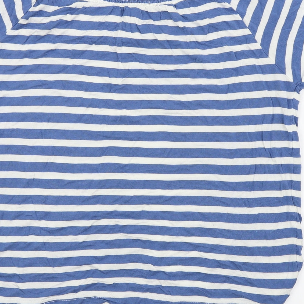 Anthology Womens Blue Striped Basic T-Shirt Size 14