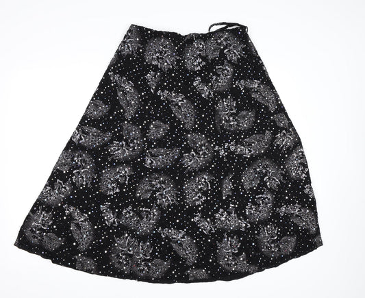 Sukhmani Womens Black Floral A-Line Skirt