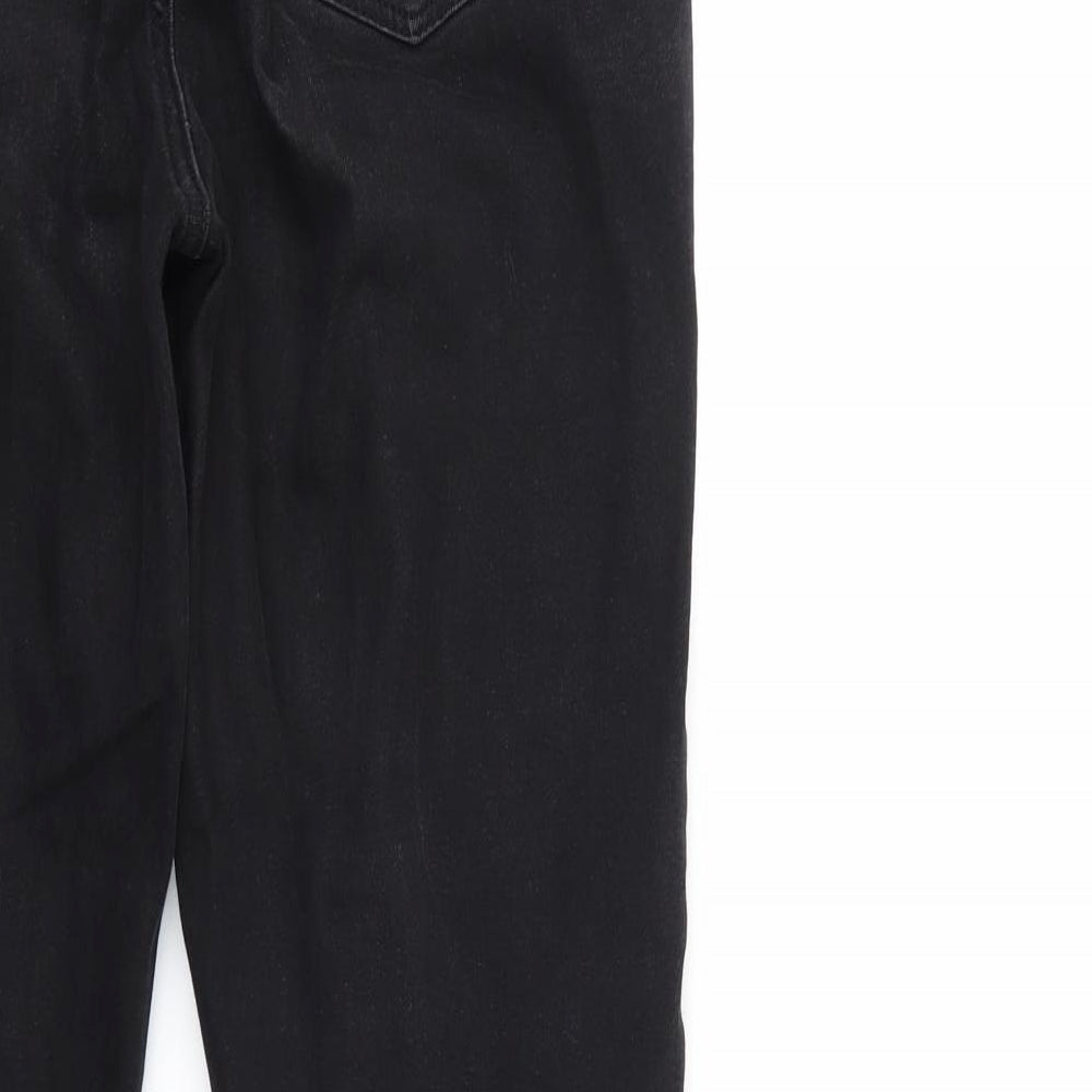 Brand and care label for Taylor women’s black denim straight jeans, size UK 8, 28-inch leg