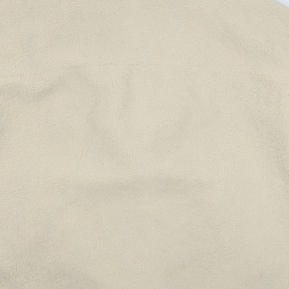 Brand and care label for H&M women’s white windbreaker coat, size S, - sheep skin look