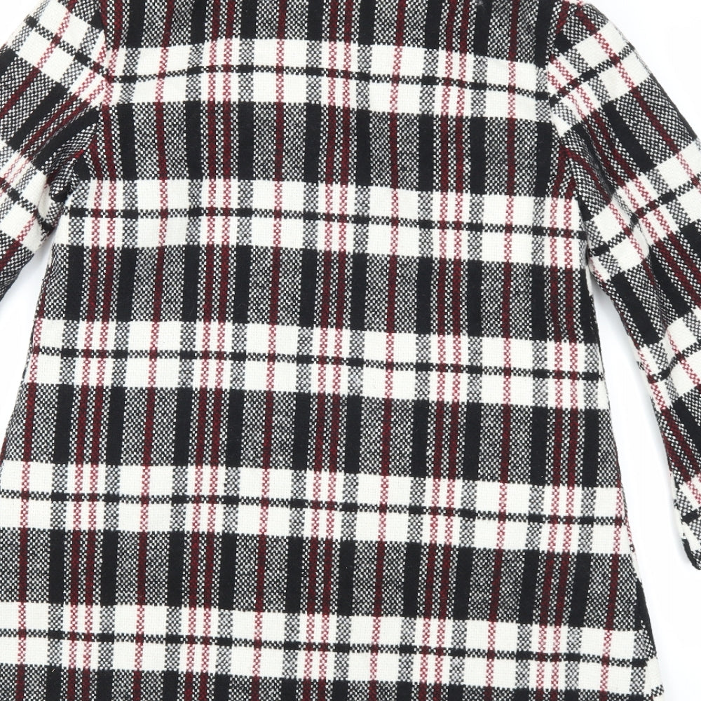 Brand and care label for chun mei na women’s white plaid parka coat, size L