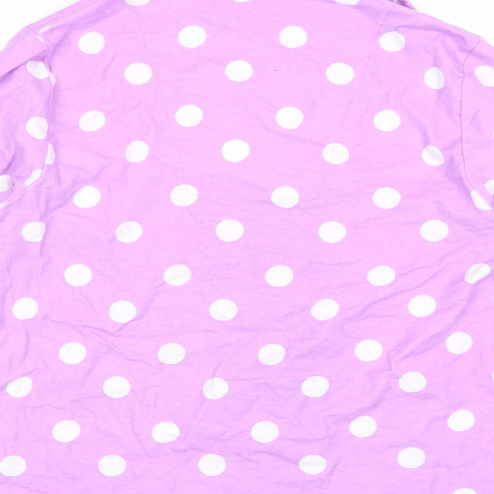 Brand and care label for City Comfort women’s purple polka dot basic button-up, size UK 12, - 12-14 size