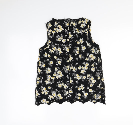 Topshop Womens Black Floral Cropped Tank Size 8
