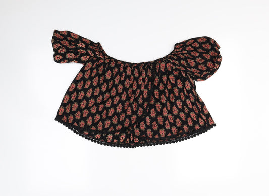 Topshop Womens Black Floral Cropped Blouse Size 6