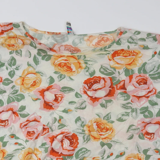 denim co Womens White Floral Basic T-Shirt Size 12