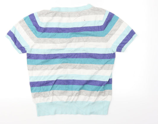 Petite Womens Blue Striped Basic Tank Size L - Bow detail