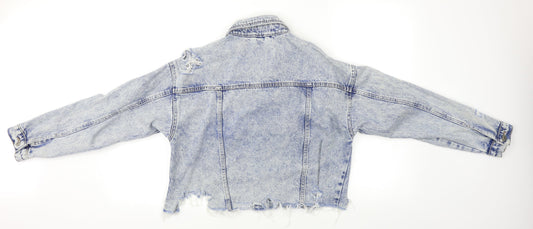 New Look Womens Blue Denim Jacket Size 8 - Distressed
