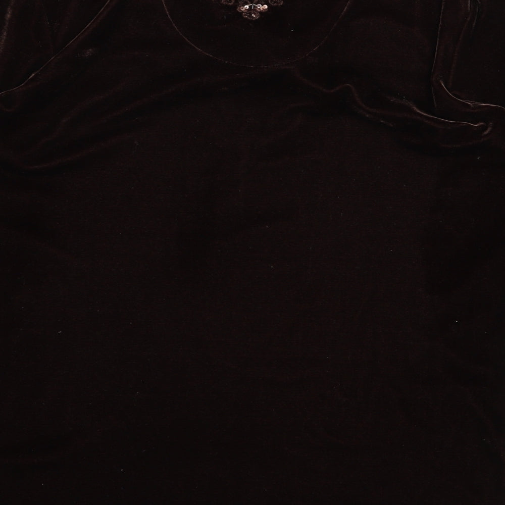 Brand and care label for Style By Ewm women’s brown jumper, size S
