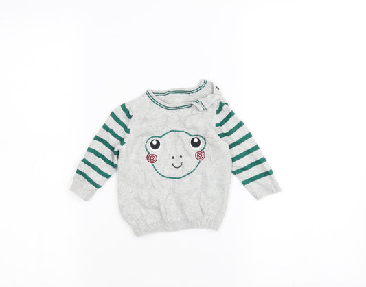 Additional front view of Tu Baby Grey Striped jumper, size 0-3, Months - Frog
