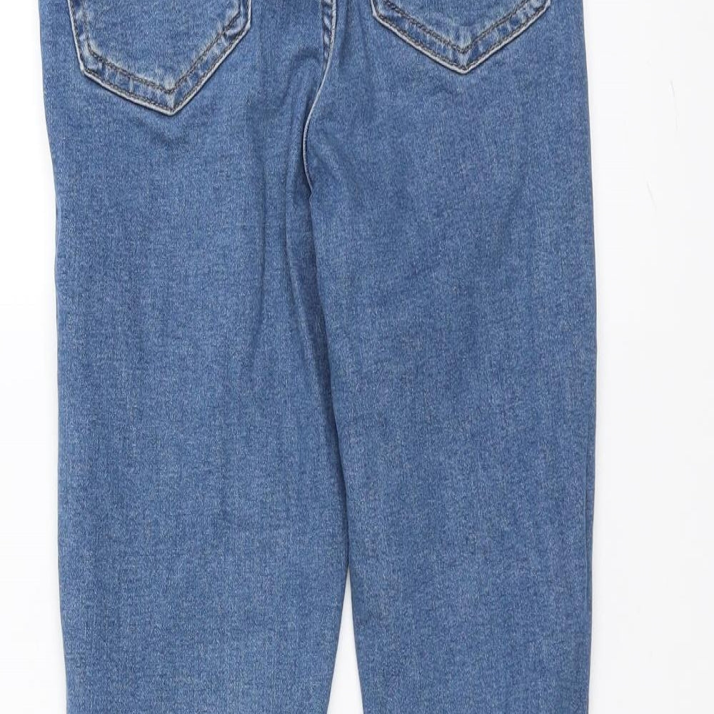 Brand and care label for Topshop women’s blue skinny jeans, size UK 26, in, 30-inch leg - ripped details