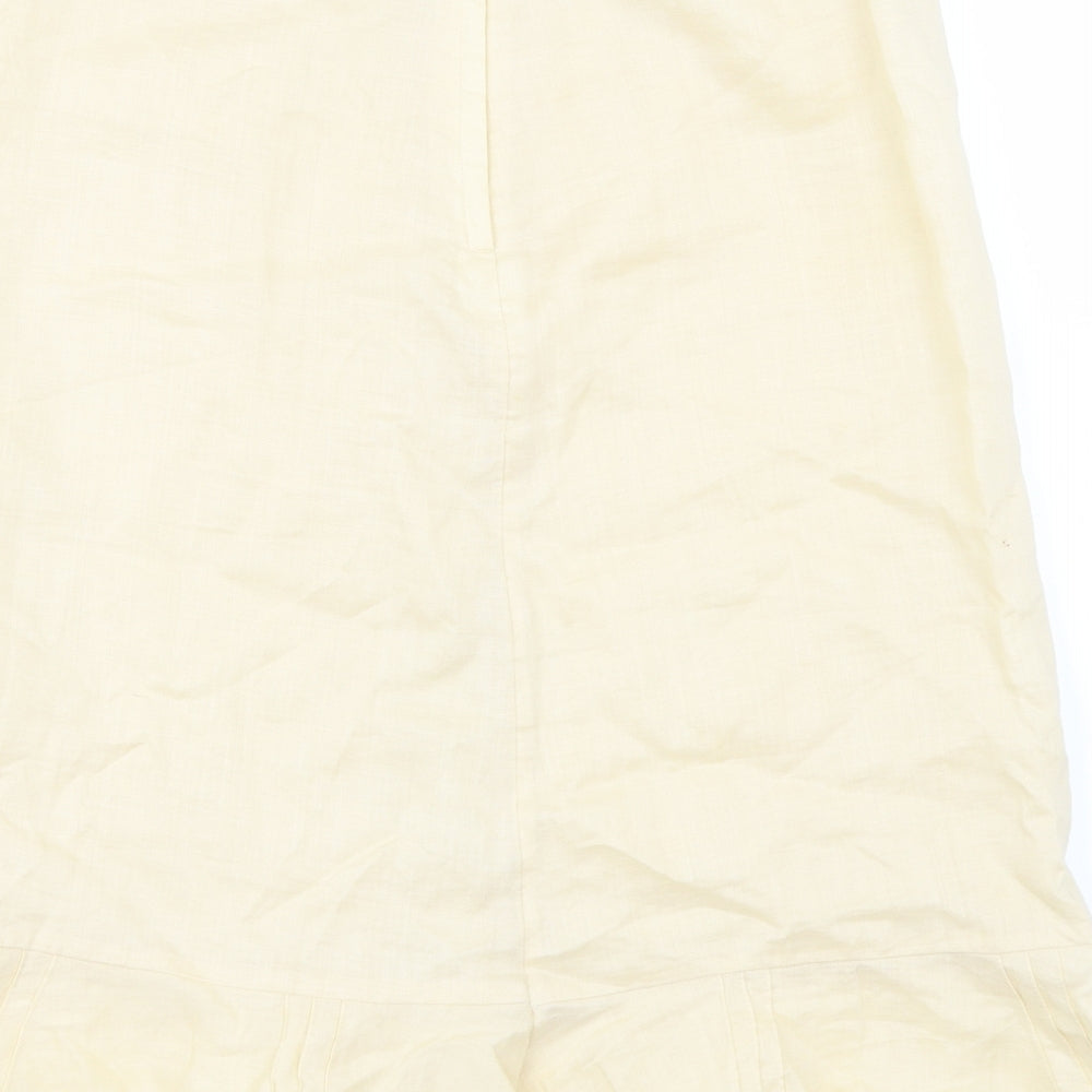 Brand and care label for H&M women’s yellow a-line skirt, size UK 8