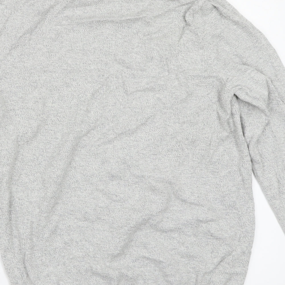 Brand and care label for New Look men’s grey pullover sweatshirt, size S