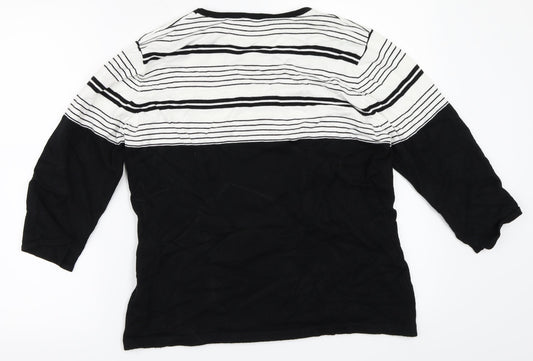 Alexara Womens Black Striped Basic T-Shirt Size L