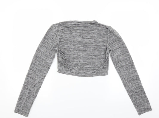 Misspap Womens Grey Cropped T-Shirt Size S - glittery cropped