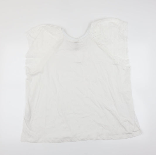 H&M Womens White Basic T-Shirt Size XL - Crochet Sleeve Detail