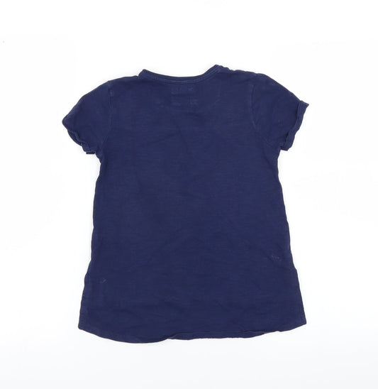 Sainsburys Girls Blue Basic T-Shirt Size 7 Years - floral crochet detail