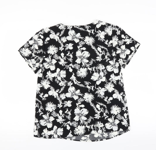 Le Bon Marché Womens Black Floral Basic Blouse Size 10