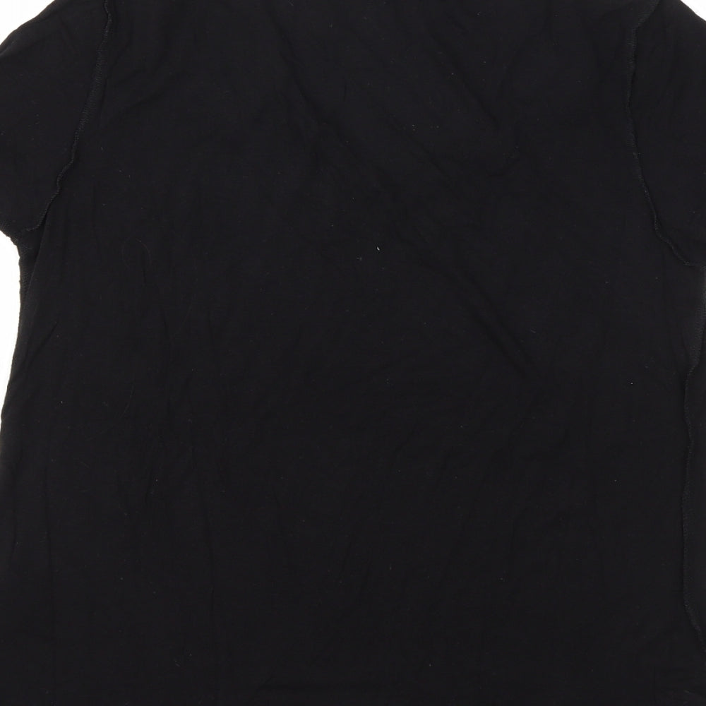 Brand and care label for ASOS women’s black basic t-shirt, size UK 8