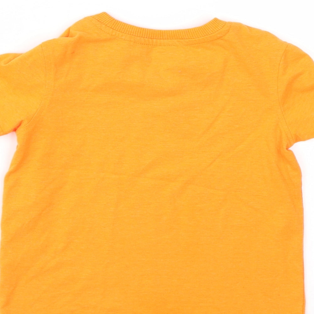 Brand and care label for George boys’ orange basic t-shirt, size 2-3, years