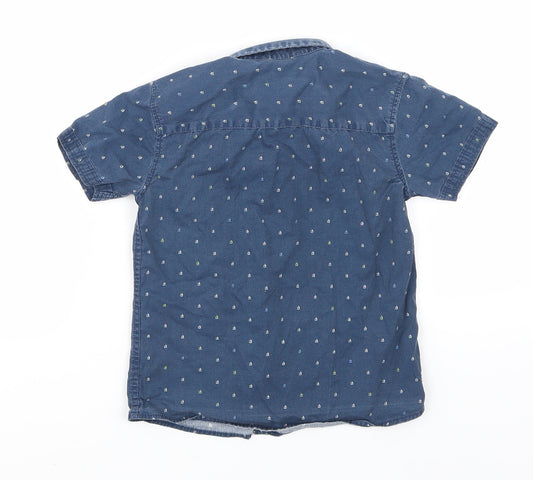 George Boys Blue Woven Basic Button-Up Size 4-5 Years - boat print
