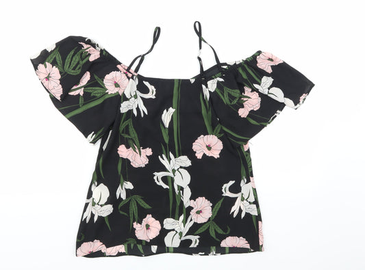 Warehouse Womens Black Floral Chiffon Basic Blouse Size 8