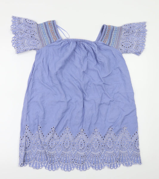 Resort Womens Blue Floral Basic Polo Size S
