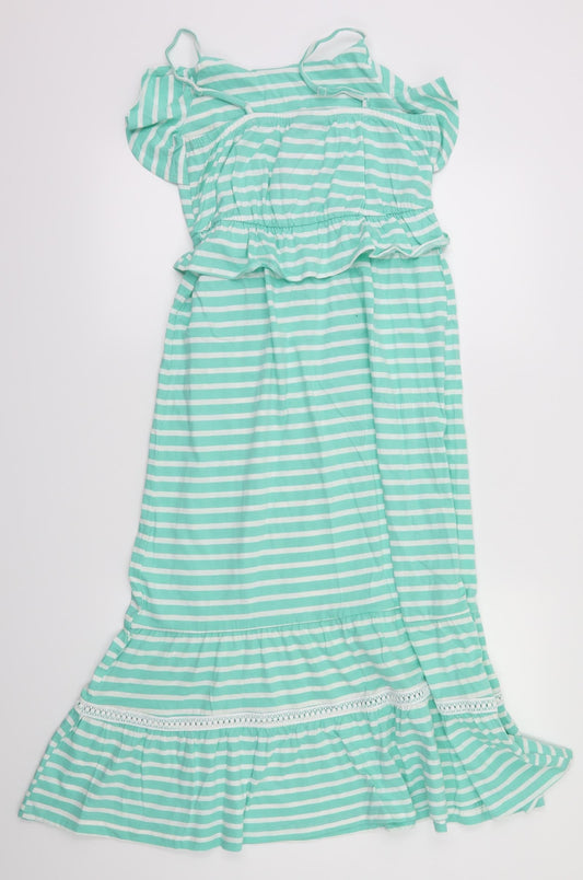 Matalan Girls Green Striped Fit & Flare Size 12 Years