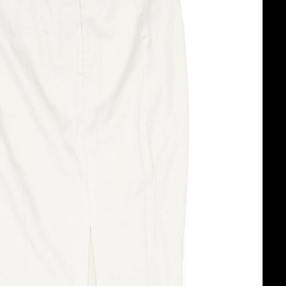 Brand and care label for H&M women’s beige a-line skirt, size UK 18