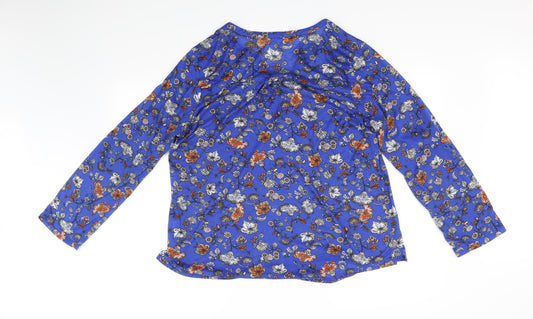 Encuentro Womens Blue Floral Basic Blouse Size XL